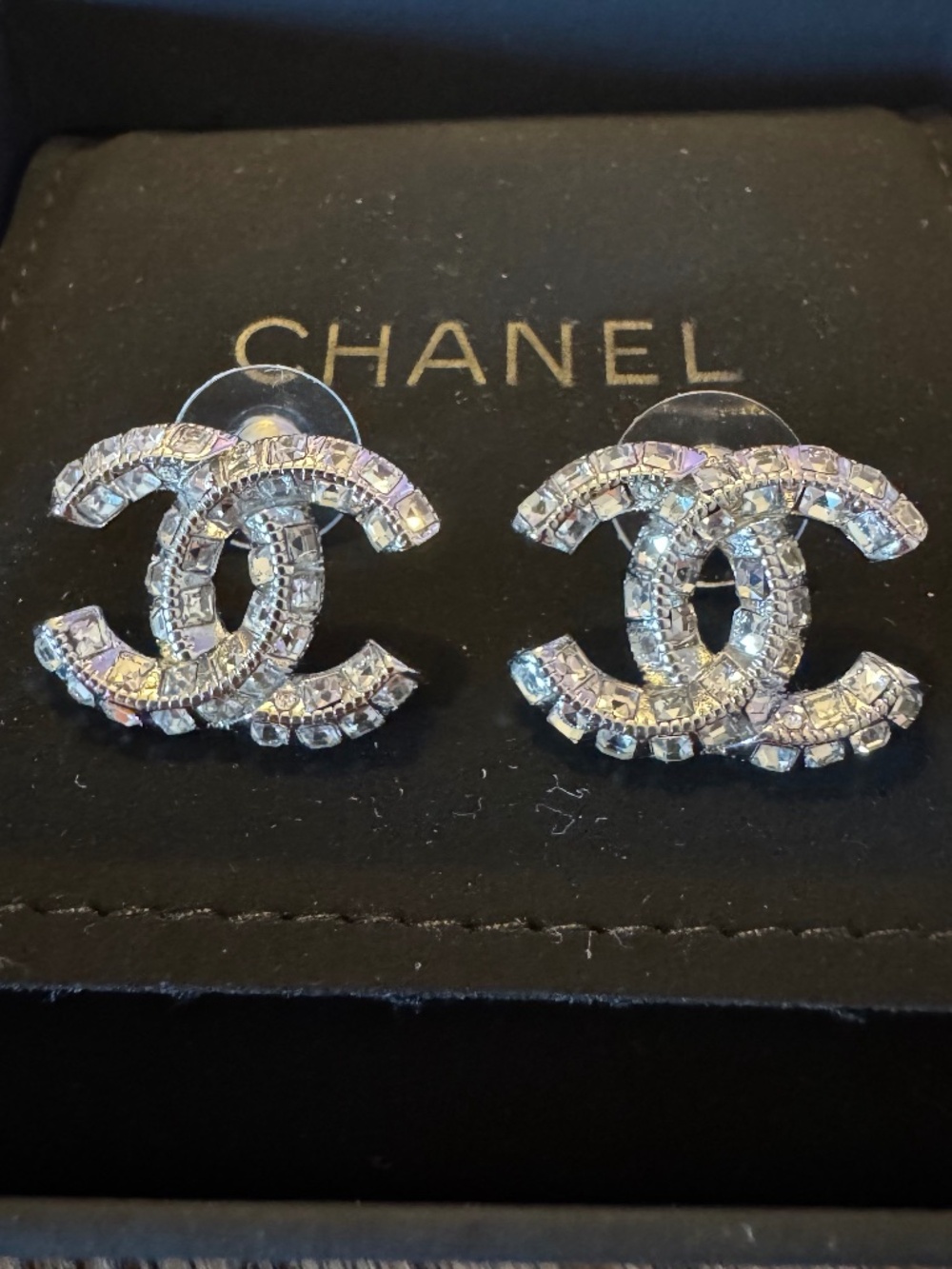 Limited Edition Classic Chanel CC Logo Crystal Embellished Stud Earrings